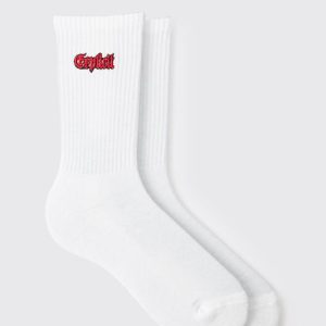 Explicit Embroidered Half Terry Socks