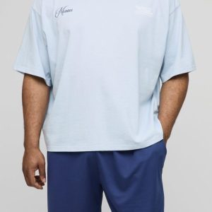 Plus Oversized Boxy Puff Graphic T Shirt & Airtex Shorts Set