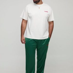Plus Regular Man Embroidered T-Shirt & Oversized Tricot Extended Drawcord Jogger Set