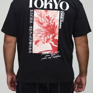 Plus Oversized Tokyo Blossom Print T-Shirt