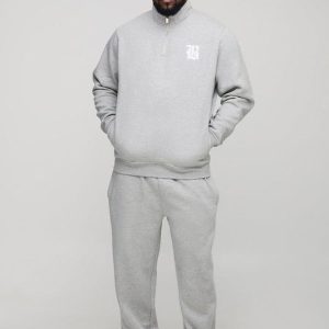 Plus Regular 1/4 Zip Gothic B Embroidered Funnel Neck Sweater & Regular Split Hem Jogger Tracksuit
