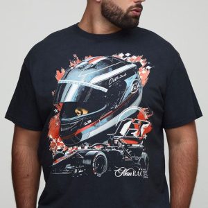 Plus Oversized Washed Official Racing Print T-Shirt