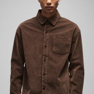 Oversized Heavyweight Faux Suede Collared Shirt