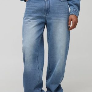 Relaxed Fit Ice Blue Washed Embroidered Jeans