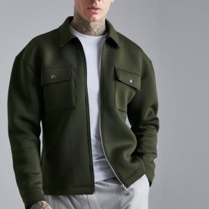 Boxy Neoprene Zip Shirt Jacket