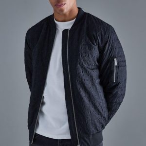 Embossed Dogtooth Bomber Jacket