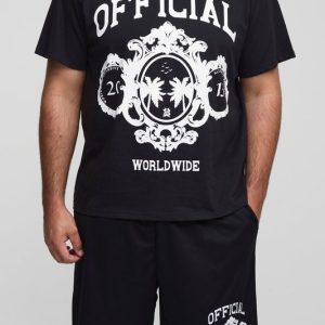 Plus Official Varsity Regular Fit Print T-Shirt & Basketball  Short Set