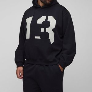 Plus Oversized Boxy 13 Print Hoodie & Short Set