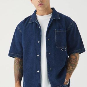 Short Sleeve Oversized Boxy Revere Denim Shirt