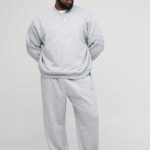 Plus Oversized Boxy V-Neck Varsity Applique Sweatshirt Tracksuit