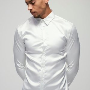 Long Sleeve Stretch Fit Satin Shirt