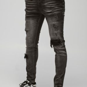 Skinny Stretch Rip & Repair Self Fabric Jeans