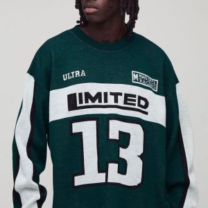 Oversized Boxy Limited Jacquard Moto Graphic Knitted Jumper