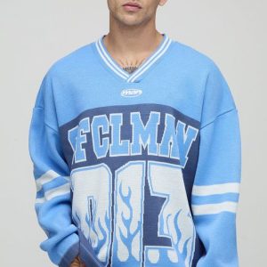 Man Flame Varsity Jacquard Knitted Hockey Sports Top