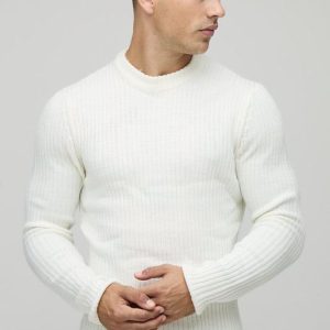Muscle Fit Ribbed Knitted Jumper