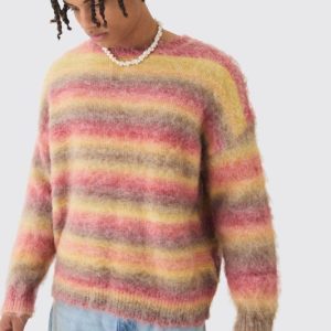 Oversized Boxy Brushed Stripe Knitted Sweater
