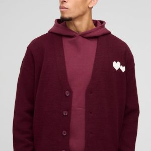 Oversized Boxy Heart Knitted Cardigan