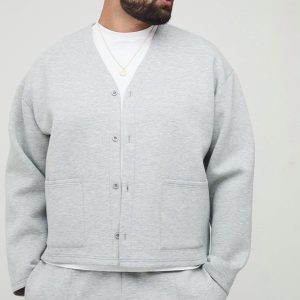 Plus Scuba Marl Embroidered Boxy Oversized Cardigan