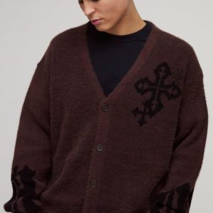 Boxy Fluffy Crosses Knitted Cardigan