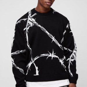 Oversized Boxy Barbed Wire Jacquard Knitted Sweater