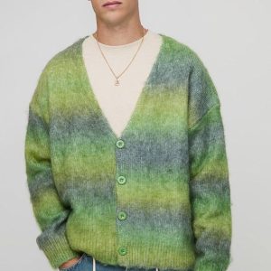 Oversized Boxy Brushed Stripe Knitted Cardigan