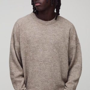 Boxy Boucle Knit Extended Neck Sweater