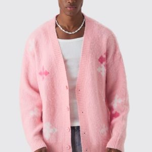 Oversized Boxy Cross Brushed Knitted Cardigan