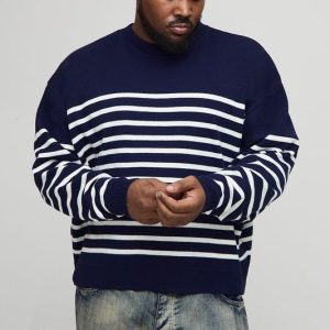 Plus Knitted Stripe Oversized Crew Neck Jumper