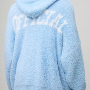 Oversized Western Graphic Extreme Fluffy Knitted Hoodie