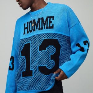 Varsity Jacquard Open Stitch Knitted Hockey Sports Top