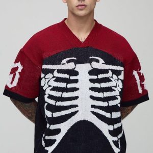Gothic Skeleton Varsity Jacquard Knitted Hockey Sports Top