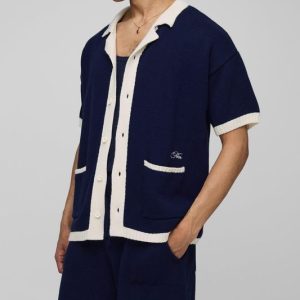 MAN Relaxed Bordered Knitted Shirt and Basketball Short Set