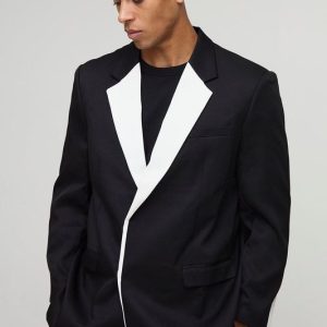 Straight Fit Contrast Panel Suit Blazer