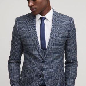 Skinny Fit Single Breasted PlaidBlazer