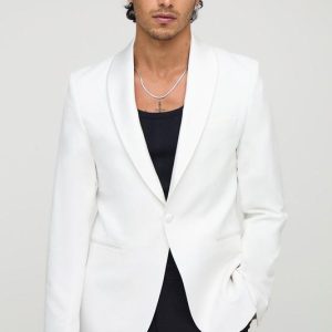 White Slim Fit Shawl Collar Tuxedo Jacket