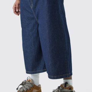 Plus Long Line Denim Jorts In Indigo