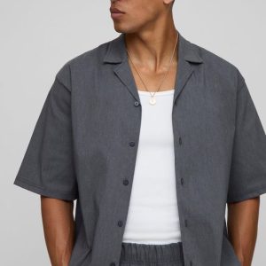 Oversized Revere Half Sleeve Marl Bengaline Shirt