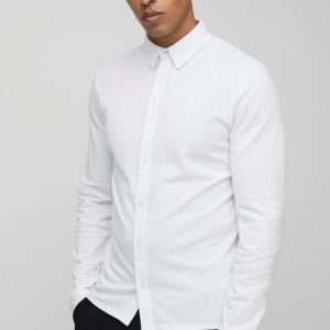 Slim Fit Pique Button Down Collar Jersey Shirt