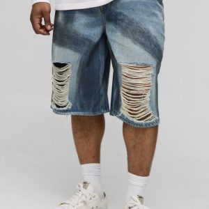 Plus Relaxed Fit Paint Brushed Distressed Jorts