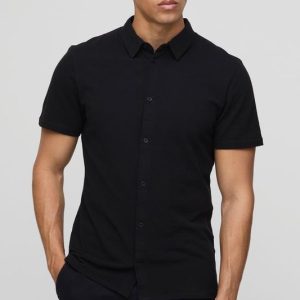 Slim Fit Pique Button Down Collar Jersey Shirt