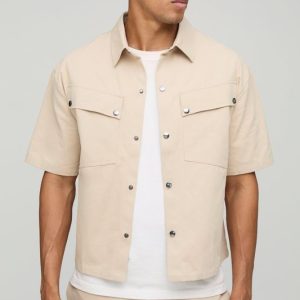 Oversized Boxy Canvas Cargo Shirt