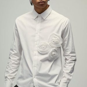 Regular Fit 3D Flower Applique Long Sleeve Shirt
