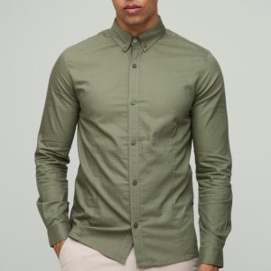 Slim Fit Button Down Collar Oxford Long Sleeve Shirt