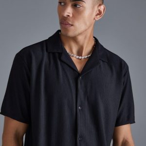Short Sleeve Ribbed Revere Oversized Shirt