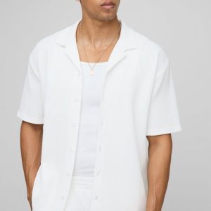 Short Sleeve Revere Oversized Fit Pleated Shirt