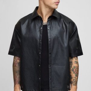 Oversized Boxy Mesh PU Short Sleeve Shirt