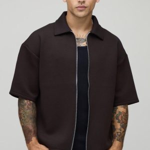 Scuba Oversized Short Sleeve Zip Up Shirt