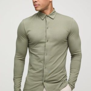 Stretch Muscle Fit Jersey Long Sleeve Shirt