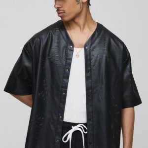 Oversized Mesh PU Baseball Shirt