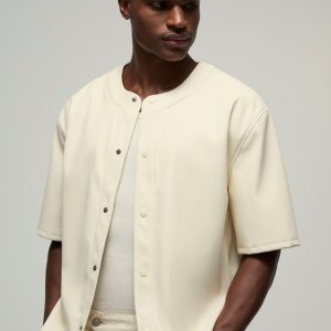 Oversized Embossed PU Baseball Shirt